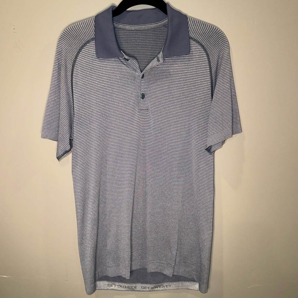 LULULEMON Metal Vent Tech Blue Striped Polo Shirt, Men’s‎ Size S, EUC